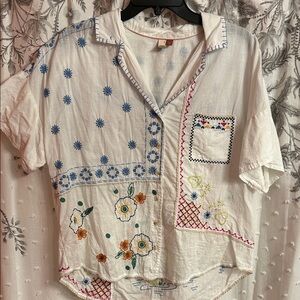 Anthropologie Pilcro White Embroidered Top